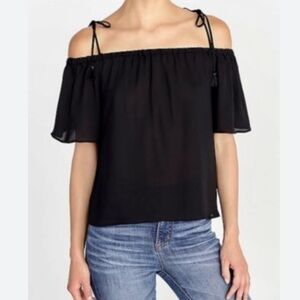 J CREW Tassel Tie Shoulder Top Black Shirt size 6